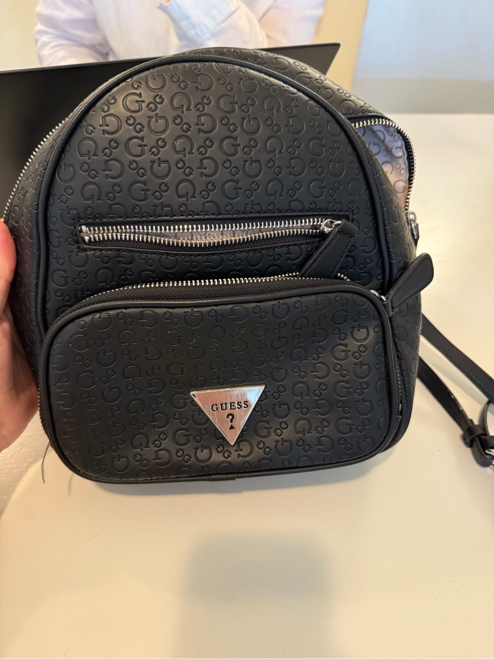 Guess Cream and Light Brown Logo-Print Mini Backpack - Picture 2 of 6